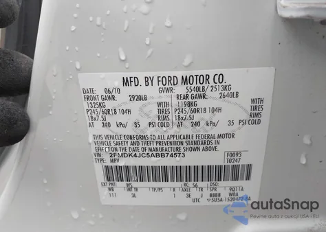 2010 Ford Edge Sel из США, поврежденный, VIN 2FMDK4JC5ABB74573